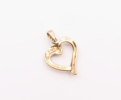 925 Sterling Silver  Vintage Shiny Topaz 2 Tone Love Heart Pendant  PT18761