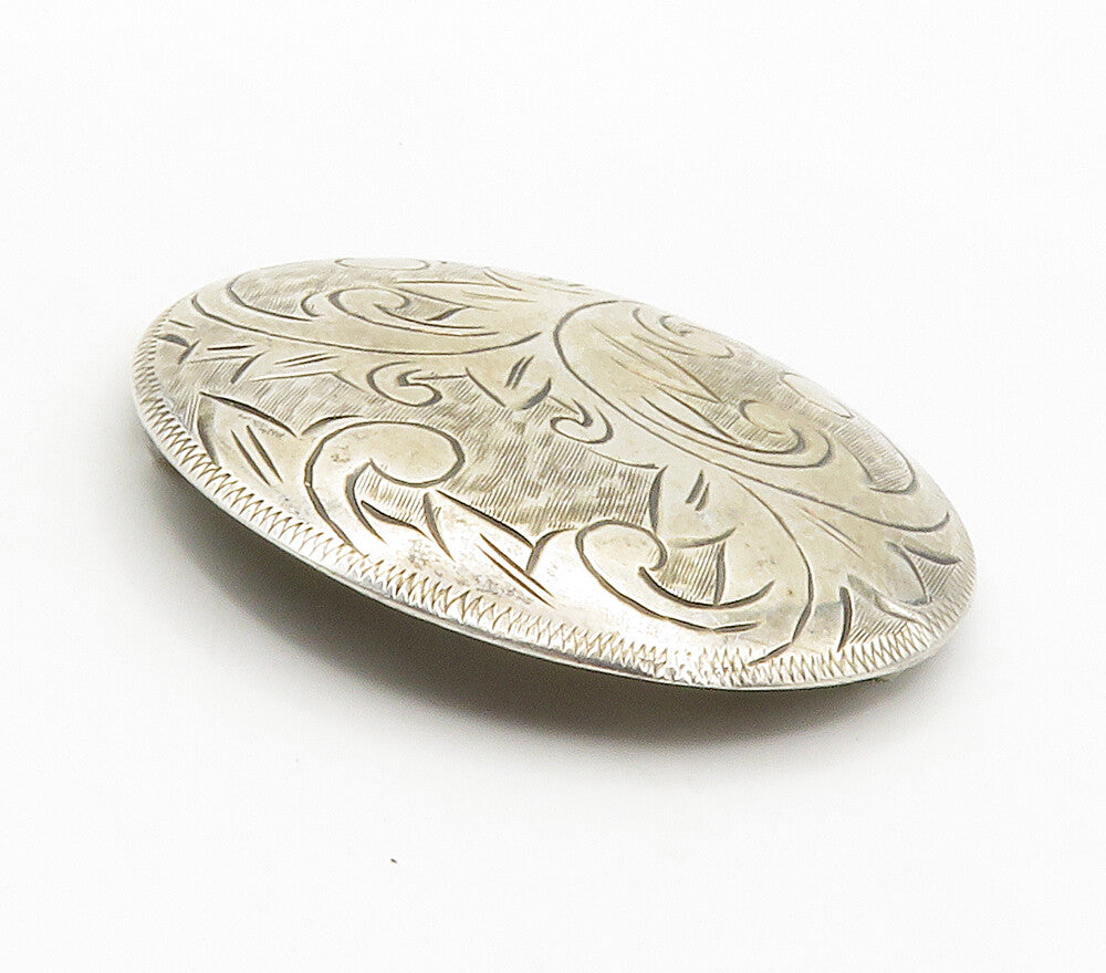 SIAM 925 Sterling Silver  Vintage Floral Vine Etched Round Brooch Pin  BP5920