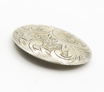 SIAM 925 Sterling Silver  Vintage Floral Vine Etched Round Brooch Pin  BP5920