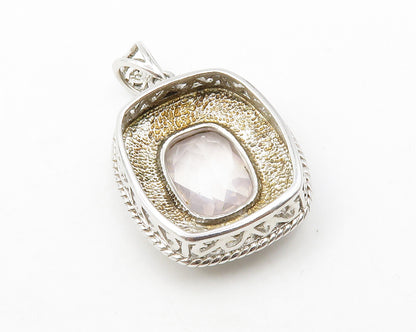 925 Sterling Silver  Faceted Topaz Patterned Border Shiny Drop Pendant  PT9787