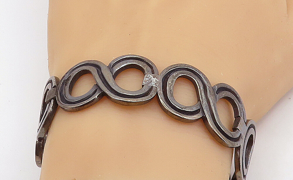 925 Sterling Silver Vintage Antique Infinity Hinge Link Chain Bracelet BT2905