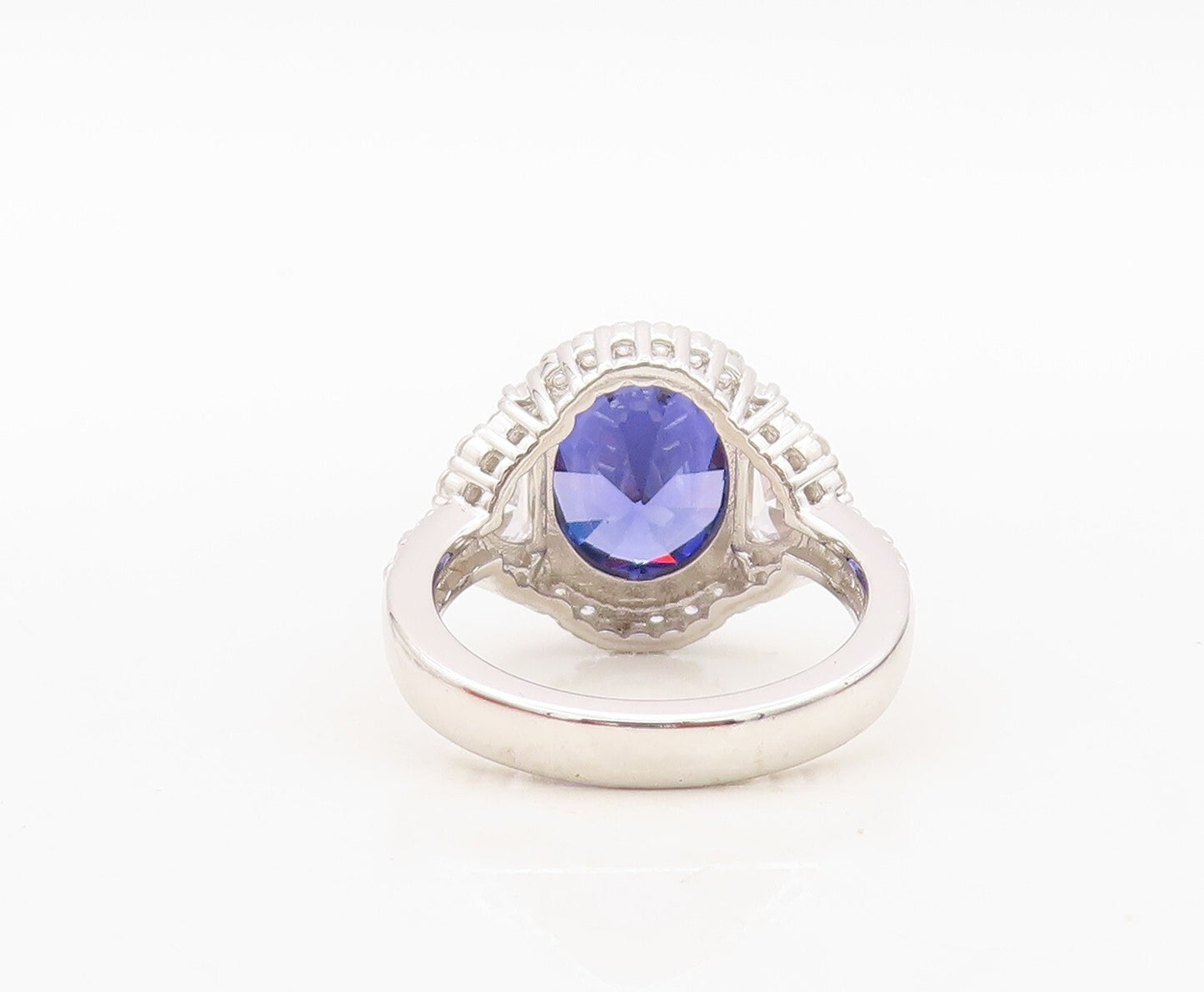 925 Sterling Silver Vintage Ring Oval Cut Sapphire Halo CZ Inlay  Sz 7  RG30510