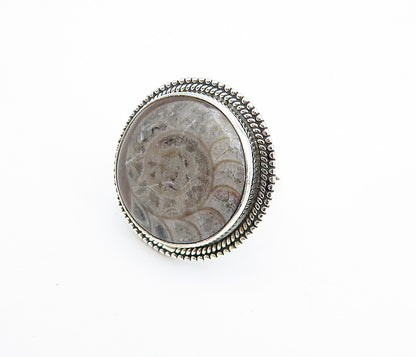 925 Sterling Silver  Jasper Round Fluted Border Cocktail Ring Sz 8  RG8017
