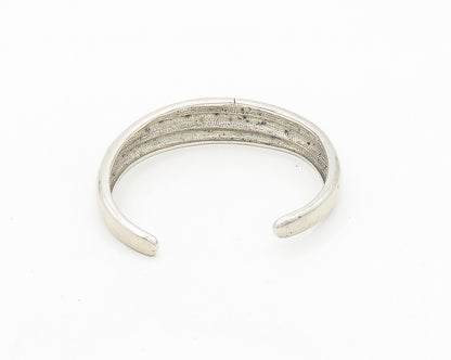 925 Sterling Silver  Vintage Genuine Diamonds Tapered Cuff Bracelet  BT7439
