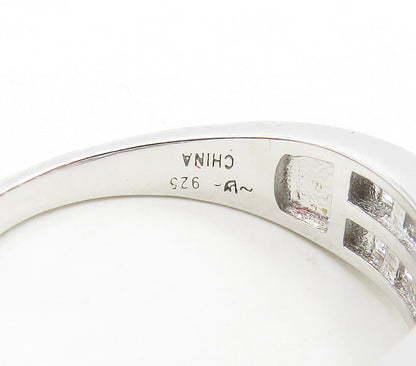 925 Sterling Silver  Sparkling Prong Set Cubic Zirconia Band Ring Sz 7 RG15728