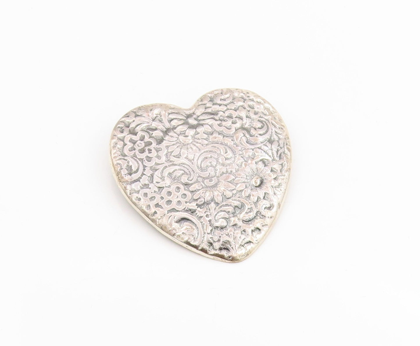 925 Sterling Silver Vintage Brooch Large Victorian Floral Love Heart Pin BP11987