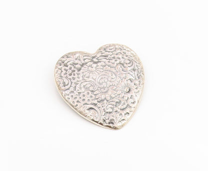 925 Sterling Silver Vintage Brooch Large Victorian Floral Love Heart Pin BP11987