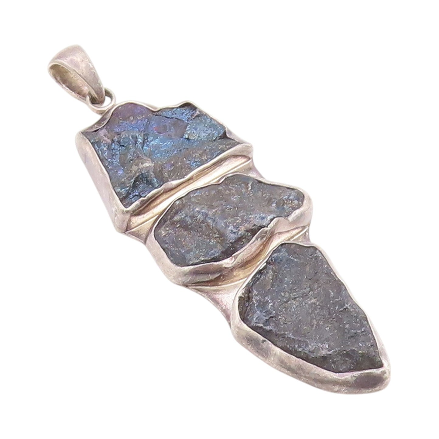 925 Sterling Silver Vintage Pendant CHARLES ALBERT Heavy Brutalist Gem  PT24714