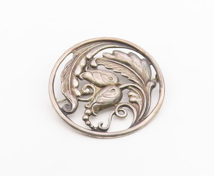 925 Sterling Silver Vintage Brooch Pin CARL POUL Openwork Foliate Circle BP12610