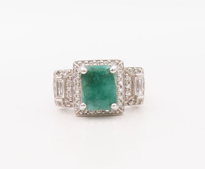 925 Sterling Silver Vintage Ring Rectangle Cutout Gemstone & CZ  Sz 7  RG30797