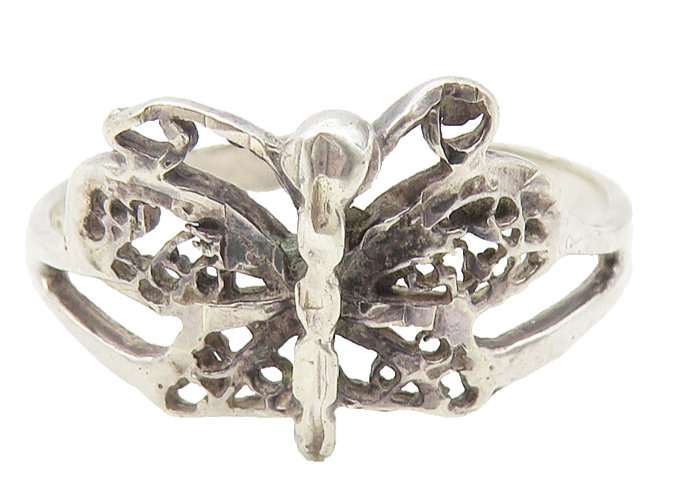 925 Sterling Silver  Vintage Dark Tone Butterfly Band Ring Sz 9.5  RG11095