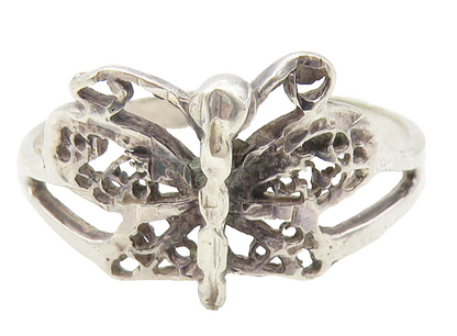 925 Sterling Silver  Vintage Dark Tone Butterfly Band Ring Sz 9.5  RG11095