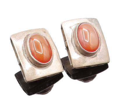 925 Silver  Vintage Minimalist Cabochon Carnelian Clip Back Earrings  EG12327