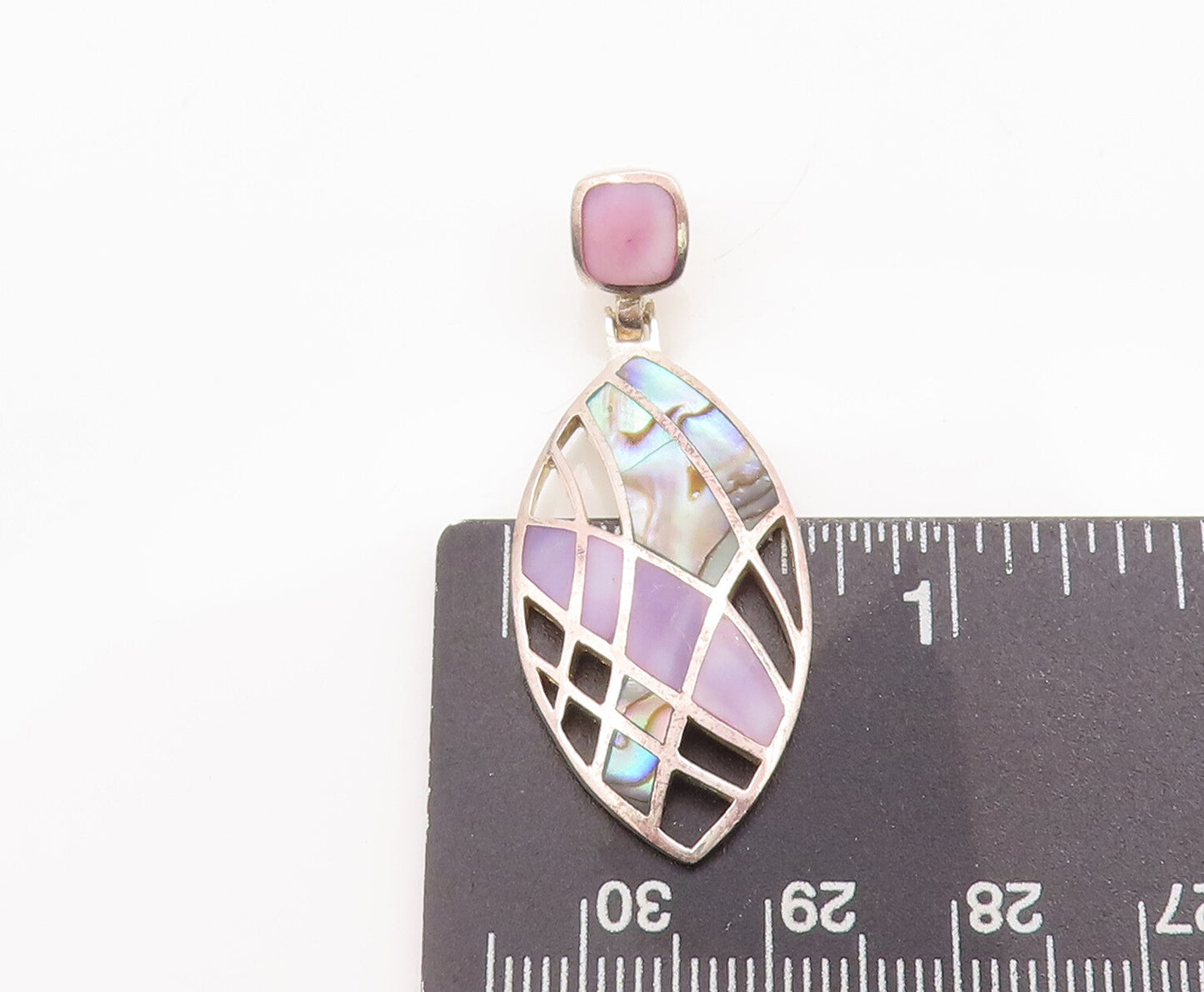 925 Sterling Silver Vintage Pendant Eye Shape Cutout Inlay Abalone  PT23101
