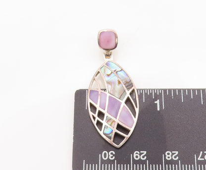 925 Sterling Silver Vintage Pendant Eye Shape Cutout Inlay Abalone  PT23101