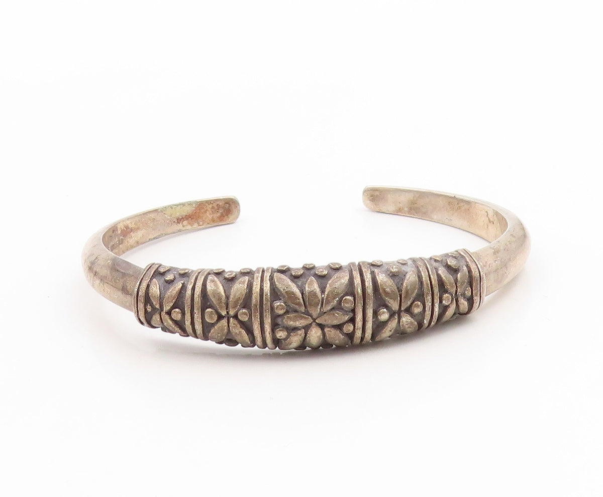 925 Sterling Silver Vintage Bracelet Solid Engraved Floral Design Cuff  BT11804