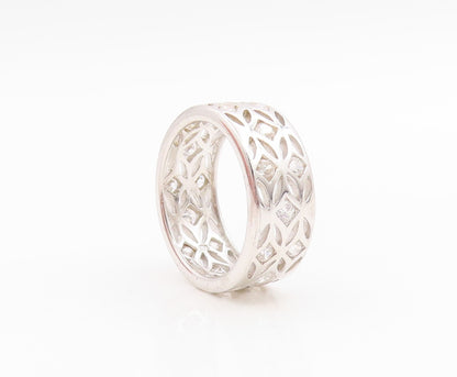 925 Sterling Silver Vintage Ring CZ Openwork Lattice Wide Band  Sz 8  RG35946