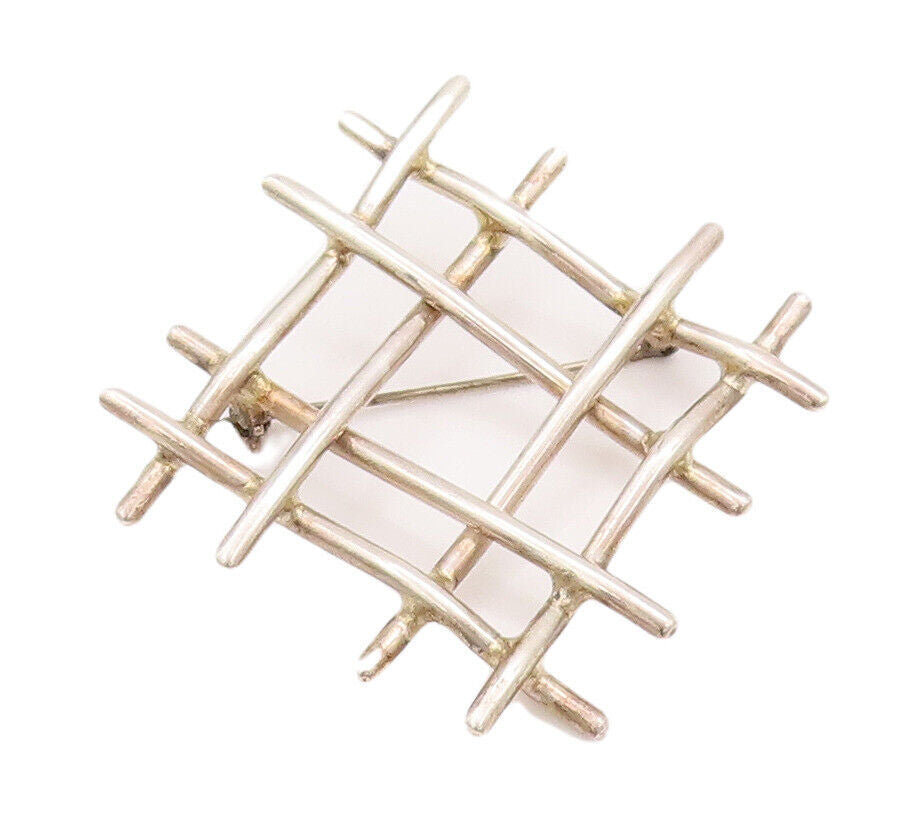 925 Sterling Silver Vintage Brooch Pin CARSI MEXICO Rod Woven Checks  BP10790