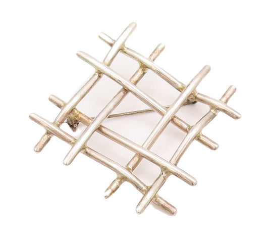 925 Sterling Silver Vintage Brooch Pin CARSI MEXICO Rod Woven Checks  BP10790