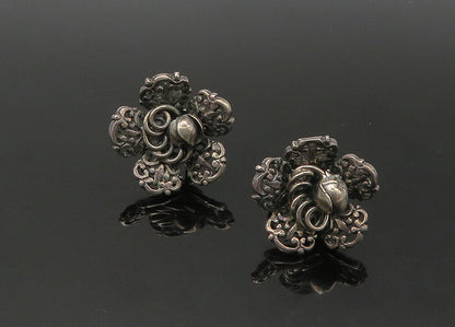 925 Sterling Silver  Vintage Antique Flower Motif Non Pierce Earrings  EG10819