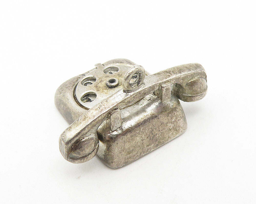 925 Sterling Silver  Vintage Old Fashioned Telephone Pendant (ROTATES)  PT9334