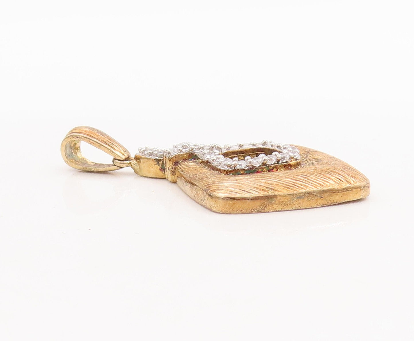 925 Sterling Silver Vintage Pendant Designer Gold Plated Grooved Topaz  PT23451
