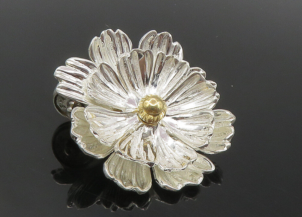 ESPO 925 Silver & 14K GOLD  Vintage Shiny 2 Tone Flower Motif Pendant  PT7653