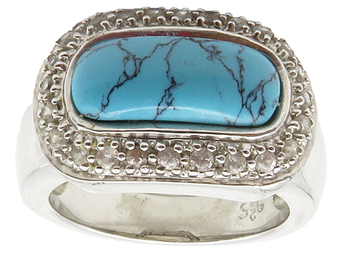 925 Sterling Silver  Turquoise & Topaz Shiny Dome Cocktail Ring Sz 8  RG15350