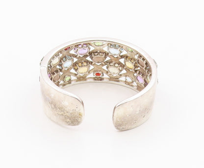 925 Sterling Silver Vintage Bracelet MICHELLE ALBALA Multi Gemstone Cuff BT11990