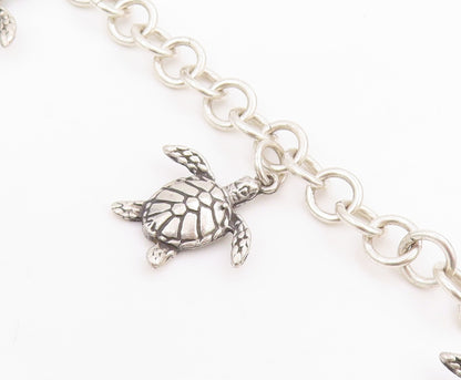 925 Sterling Silver Vintage Bracelet Etched Nautical Sea Turtle Link  BT11668