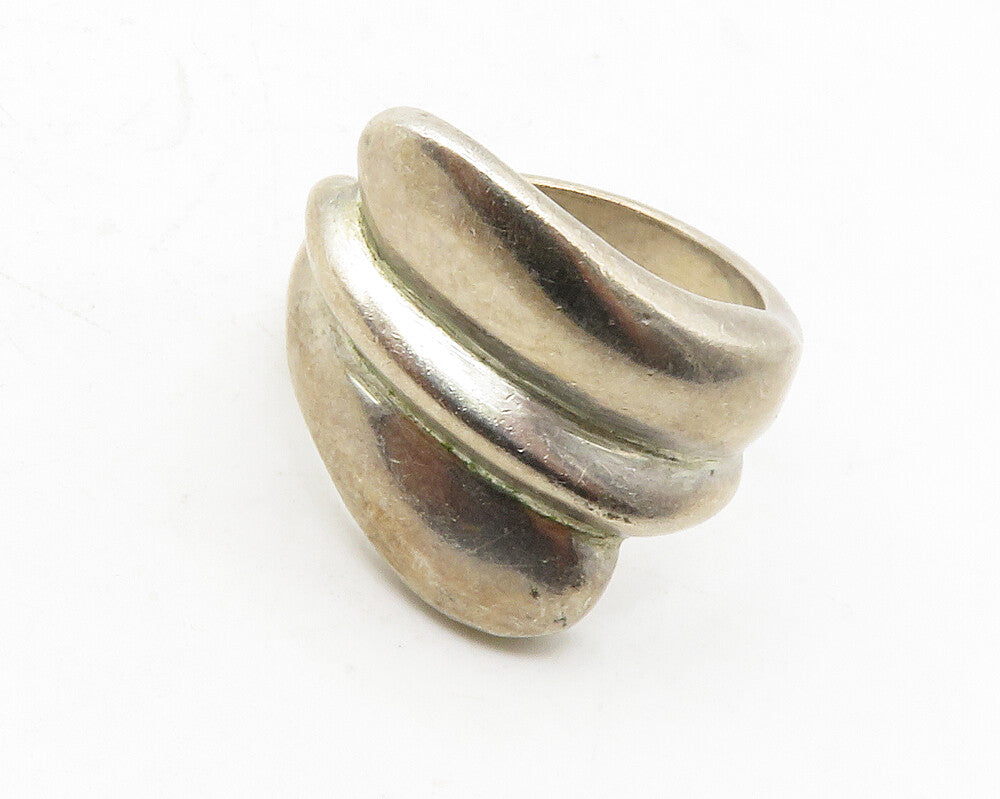 MEXICO 925 Sterling Silver  Vintage Shiny Dark Tone Bypass Ring Sz 6.5 RG13306