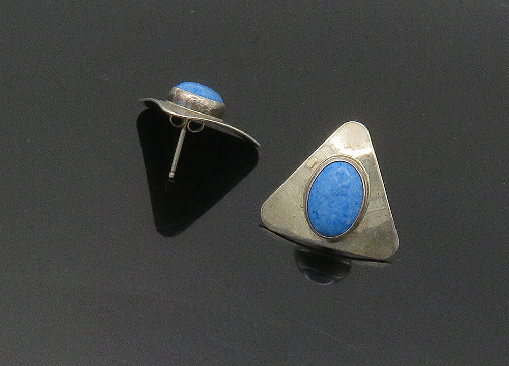 VIDAL CHAVEZ ZUNI 925 Silver  Vintage Cabochon Turquoise Drop Earrings  EG9817