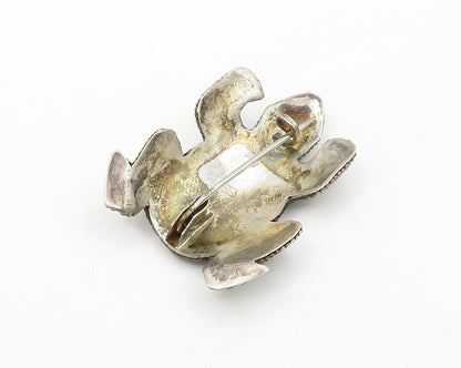 925 Sterling Silver  Vintage Circle Pattern Frog Toad Motif Brooch Pin  BP5235