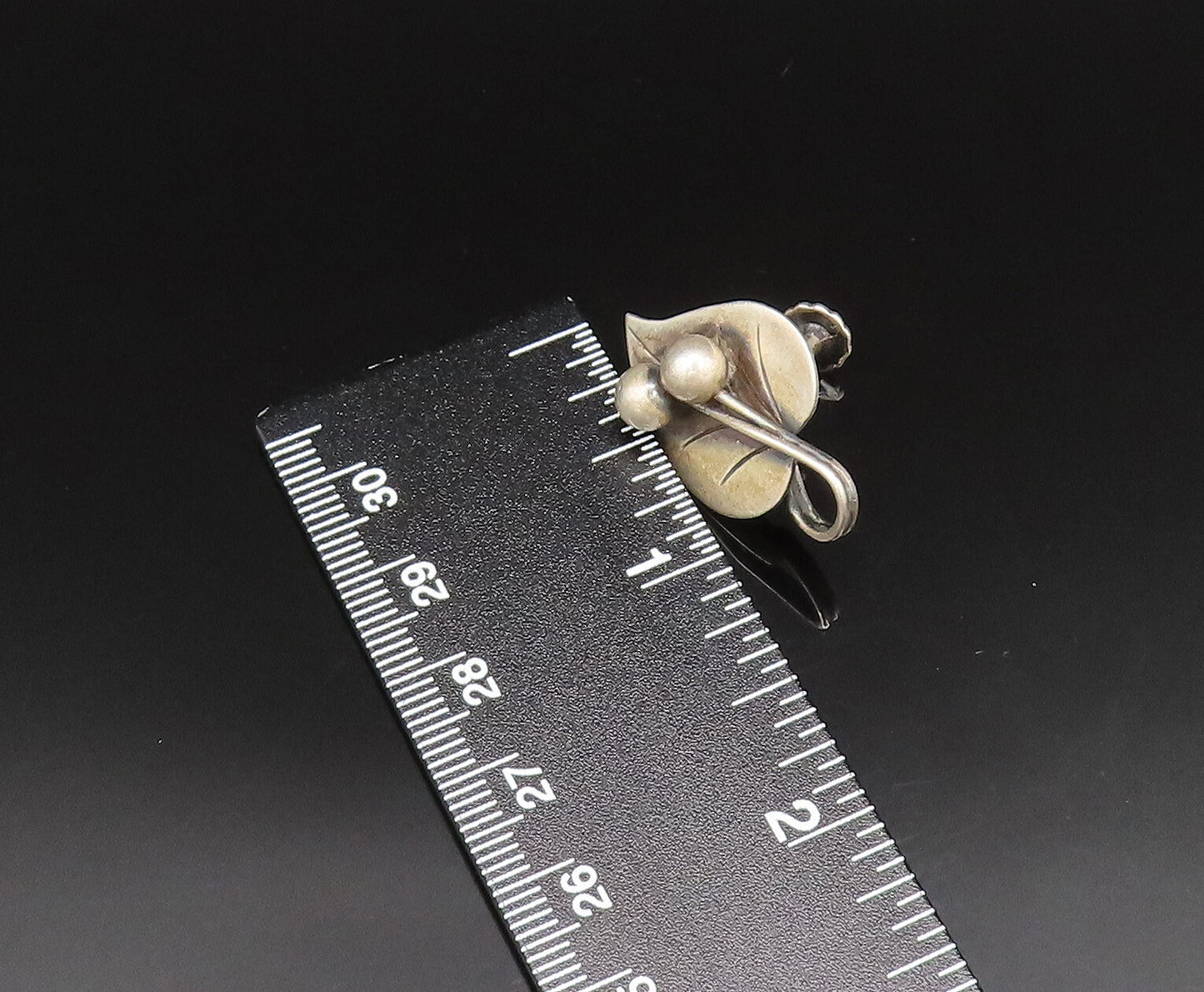 925 Silver  Vintage Antique Cherries Heart Leaf Screw Back Earrings  EG11707