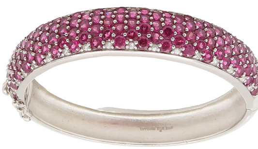 925 Sterling Silver  Vintage Ruby & Topaz Cluster Bangle Bracelet BT9781