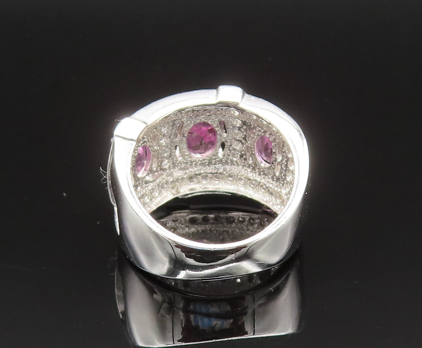 925 Sterling Silver  Vintage Wine Spinel & Cubic Zirconia Ring Sz 7.5  RG25565