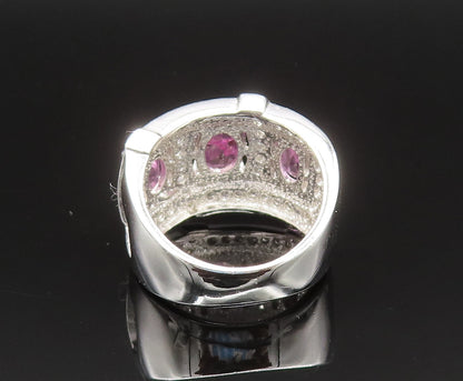 925 Sterling Silver  Vintage Wine Spinel & Cubic Zirconia Ring Sz 7.5  RG25565