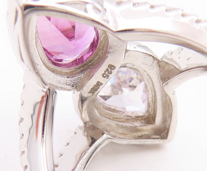 925 Sterling Silver Vintage Ring Elegant Pear Cut Amethyst & CZ  Sz 7  RG35834