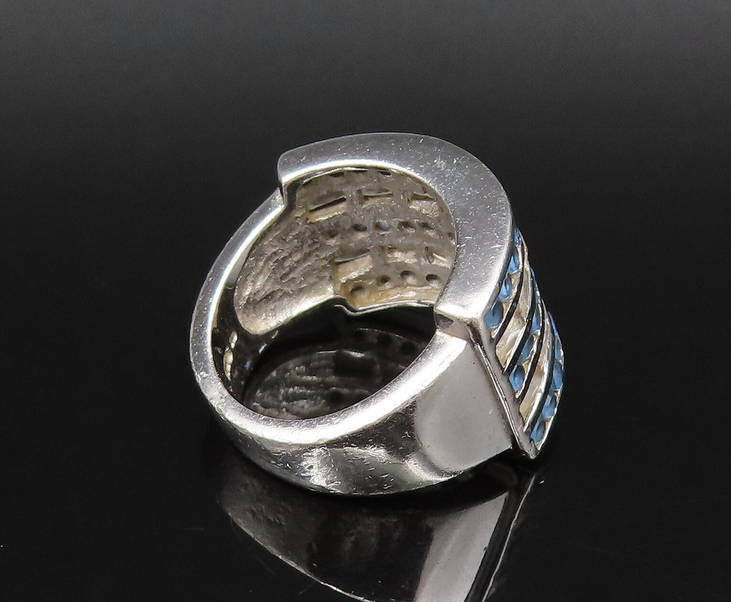 925 Silver  Vintage Five Row Sapphire & Topaz Pattern Band Ring Sz 7  RG25934