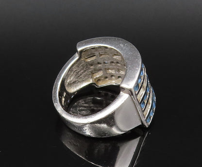 925 Silver  Vintage Five Row Sapphire & Topaz Pattern Band Ring Sz 7  RG25934