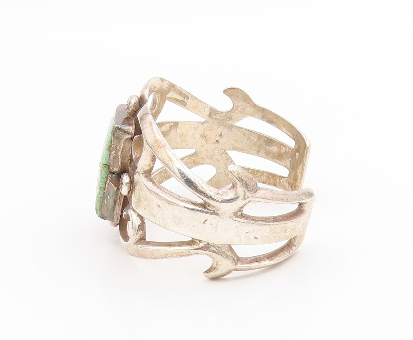 925 Sterling Silver Vintage Bracelet NAVAJO ZUNI Sandcast Turquoise Cuff BT11653