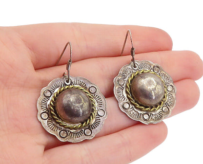 925 Sterling Silver  Vintage 2 Tone Twist Etched Border Drop Earrings  EG2830