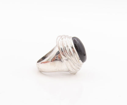 925 Sterling Silver Vintage Ring Oval Cabochon Onyx Grooved Dome Sz 8  RG29049