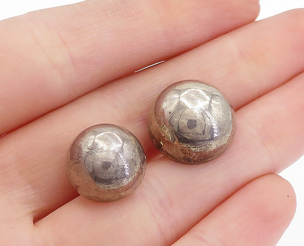 925 Sterling Silver & 14K GOLD  Vintage Shiny Round Dome Stud Earrings  EG2139