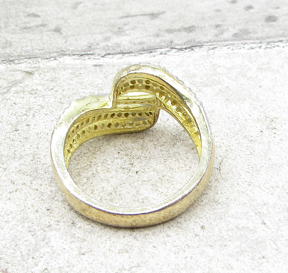 Gold Over 925 Silver  .35ctw Genuine Diamonds Bypass Band Ring Sz 6  RG1391