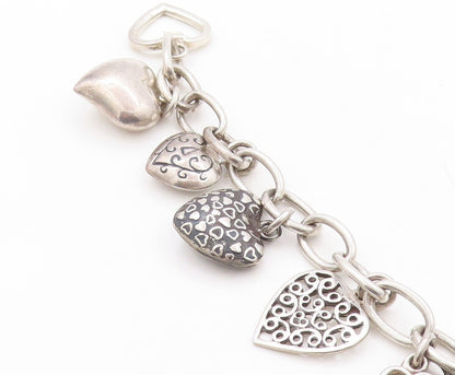 925 Sterling Silver Vintage Bracelet Minimalist Carved Dangling Hearts  BT10928