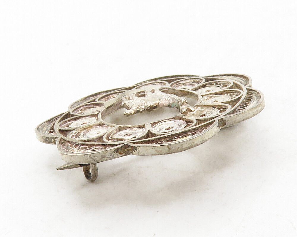 925 Sterling Silver  Vintage Antique Alpaca Filigree Detail Brooch Pin  BP4968
