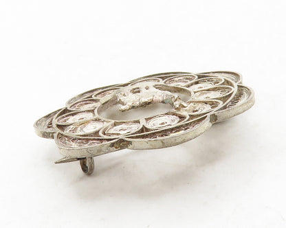 925 Sterling Silver  Vintage Antique Alpaca Filigree Detail Brooch Pin  BP4968