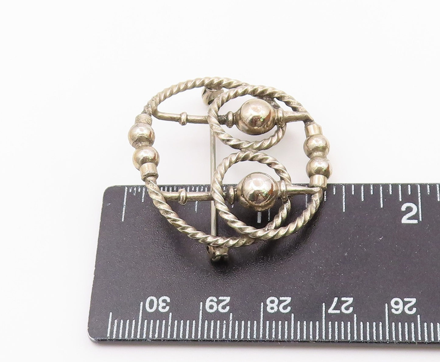 925 Sterling Silver  Vintage Shiny Open Twist Design Brooch Pin  BP7823