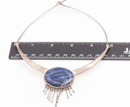 925 Sterling Silver Vintage Necklace TAXCO Cabochon Lapis Lazuli Choker  NE4754